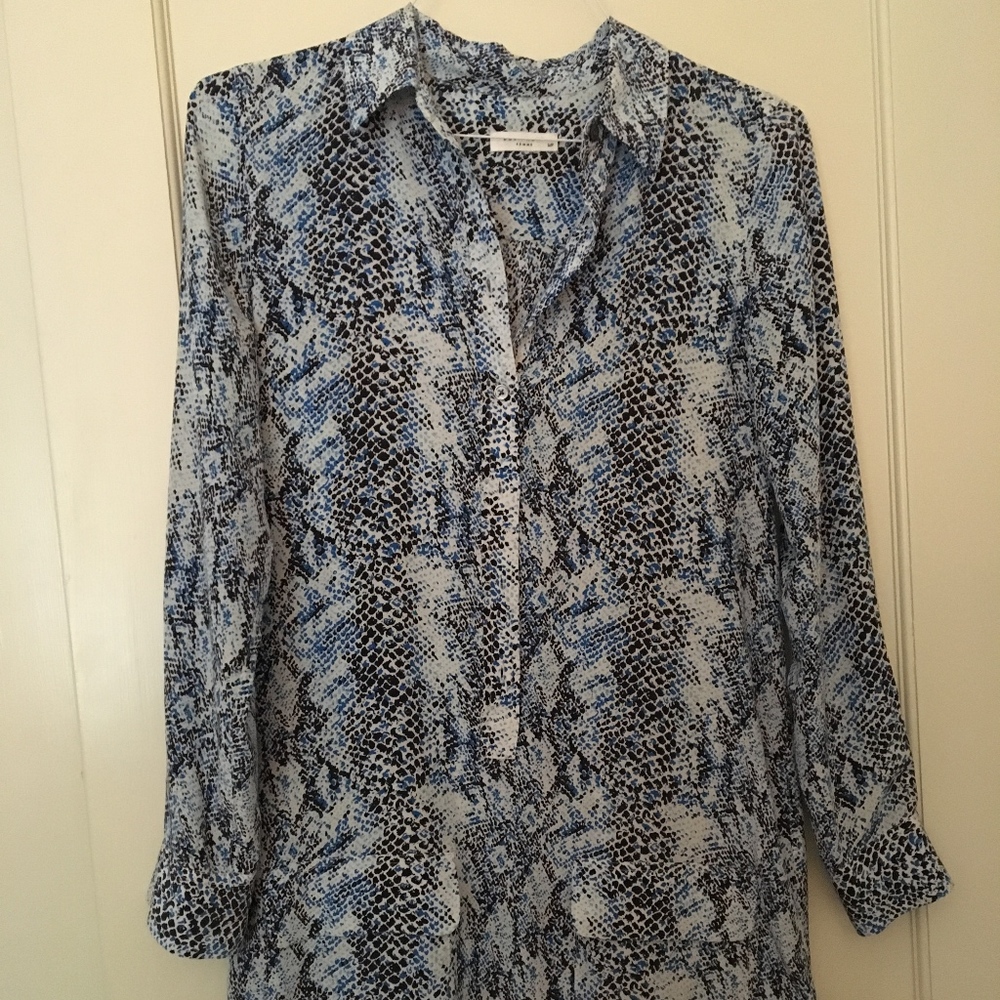 Equipment Silk Blue Animal Print Shirtdress